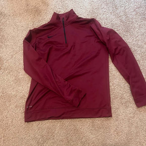 Nike Running Dry Fit Long Sleeve Collared 1/4 Zip Burgundy Shirt medium - Picture 1 of 4